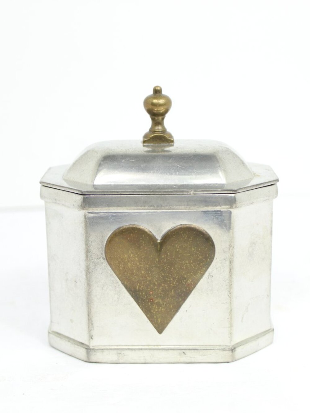 WILLIAMSBURG KIRK STIEFF LARGE PEWTER COVERED HEART BOX/TRINKET/TEA BAG CADDY